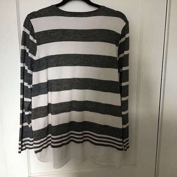 Calvin Klein Gray & White Stripe Lightweight Layered Look v-neck Sweater Large - Picture 7 of 8